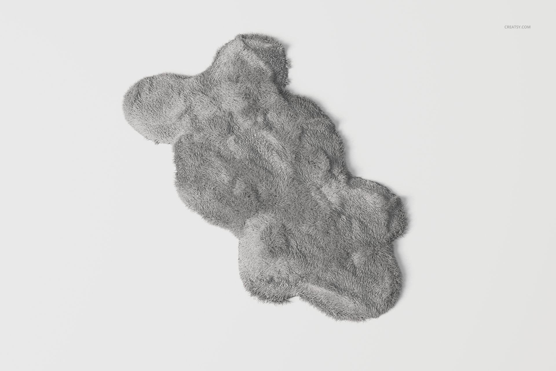 Gray faux sheepskin rug with a soft, fluffy texture shown from a top view on a plain white background.