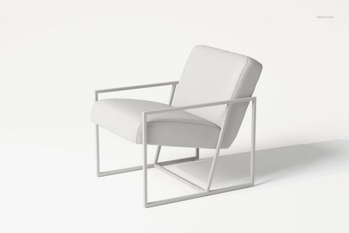 Modern armchair with angular metal frame and white cushioned seat, shown from a front-side perspective on white background.