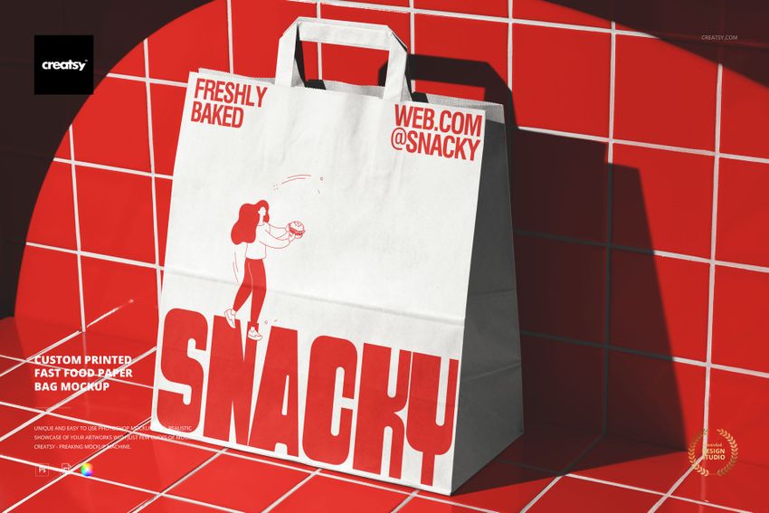 Free Custom Fast Food Takeaway Paper Bag Branding PSD Mockup - mockup screenshot 1