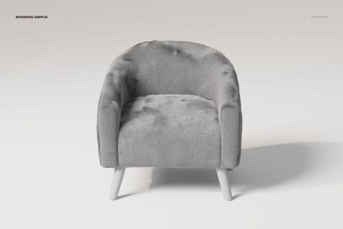 Front view of a lamb accent chair with soft, gray fur texture and rounded arms, set against a plain background.
