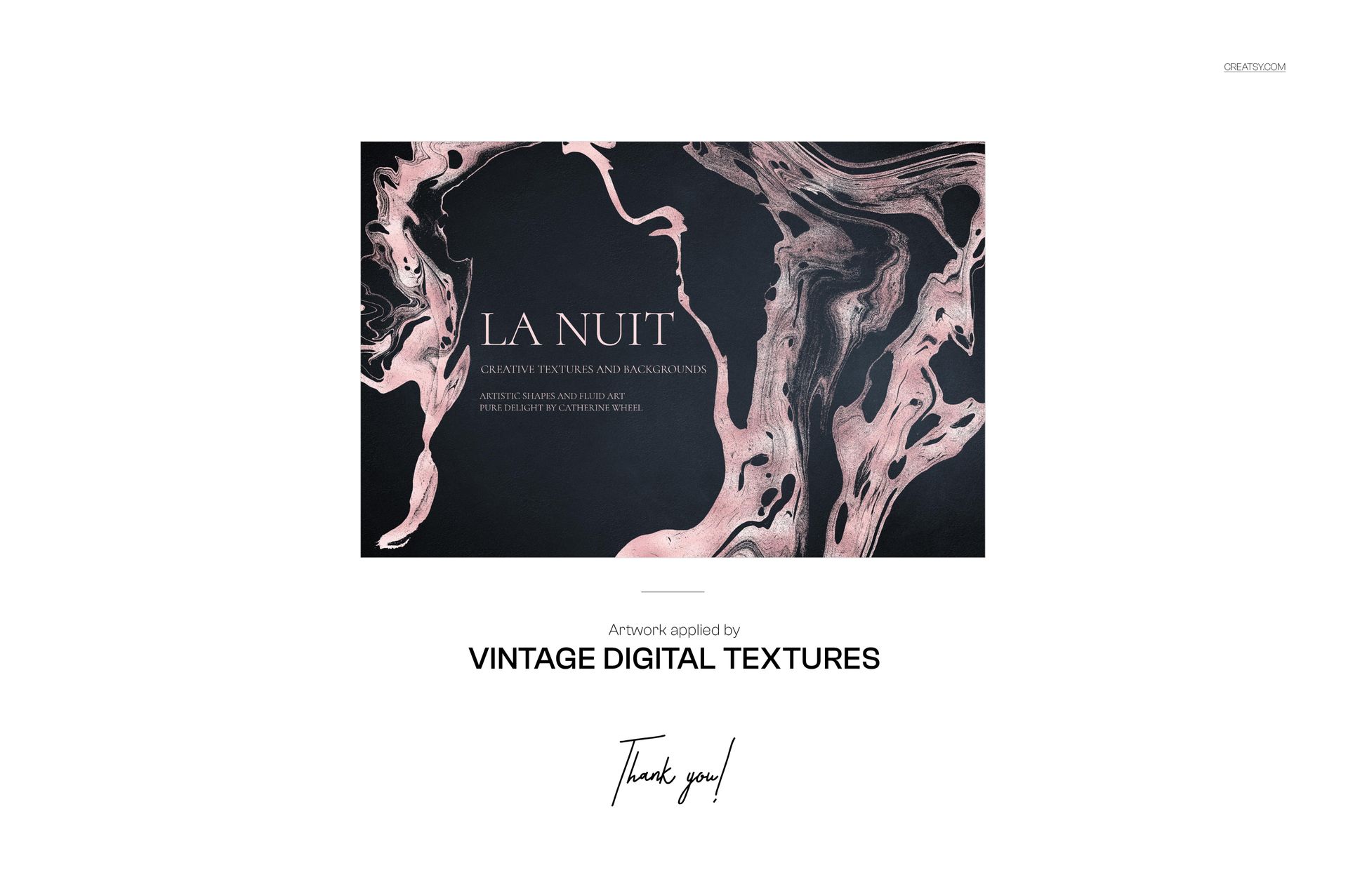 Rectangular mockup featuring abstract pink and black swirling textures with text overlay, viewed from the front.