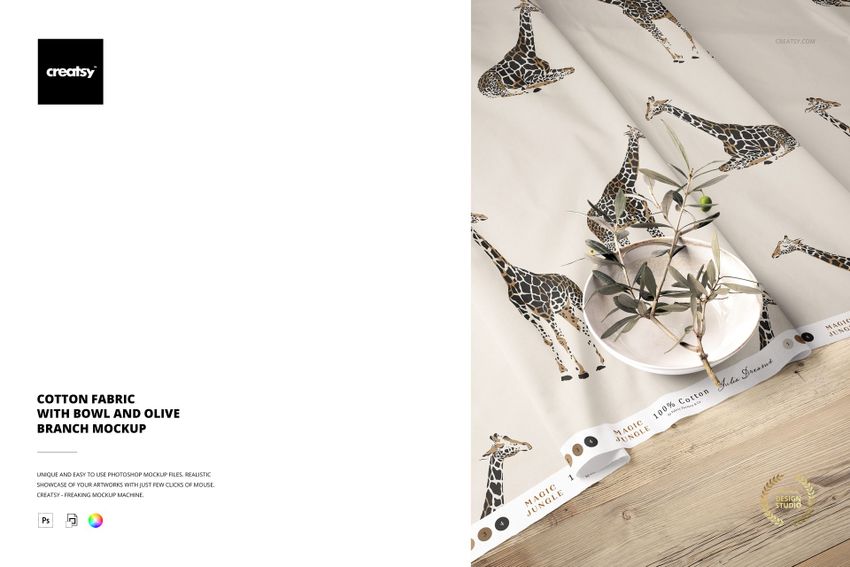 Cotton Fabric with Bowl and Olive Branch Mockup - mockup screenshot 1