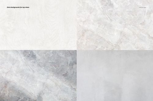 Set of four rectangular backgrounds for notebook mockup, featuring wood grain, marble, and concrete textures in neutral tones.