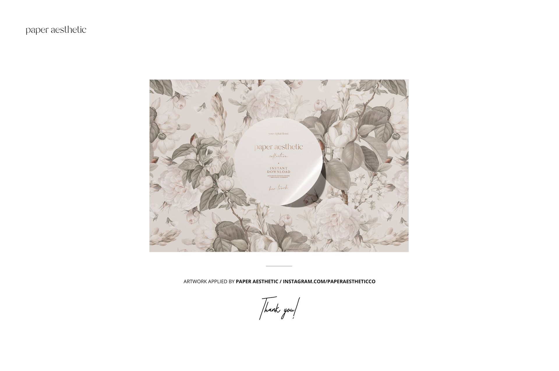 Front view of a vintage bathroom PSD mockup featuring a floral wallpaper pattern in muted beige and green tones.