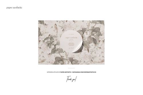 Front view of a vintage bathroom PSD mockup featuring a floral wallpaper pattern in muted beige and green tones.