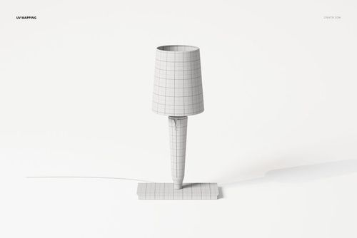 Front view of a covered base table lamp 3D model with a grid pattern, displayed on a plain white background.