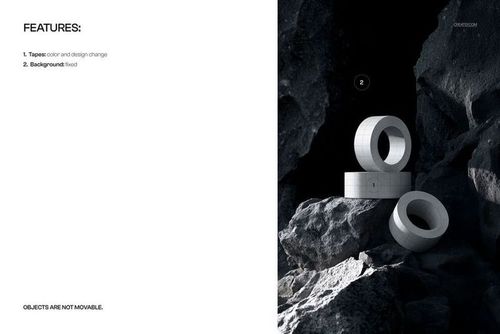 Three packaging tape rolls with a grid pattern displayed on a rocky surface, shown from a front angle in a mockup scene.