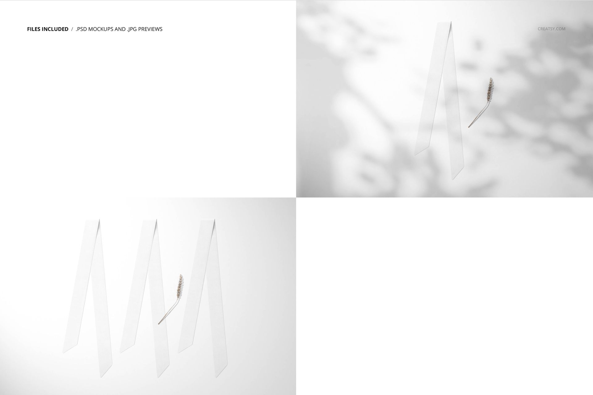 Silk twilly mockup featuring long, narrow fabric strips laid out on a plain white surface with natural lighting.