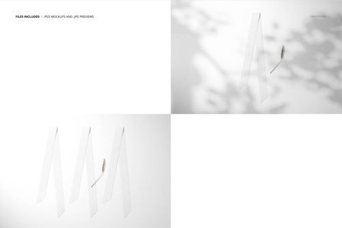 Silk twilly mockup featuring long, narrow fabric strips laid out on a plain white surface with natural lighting.