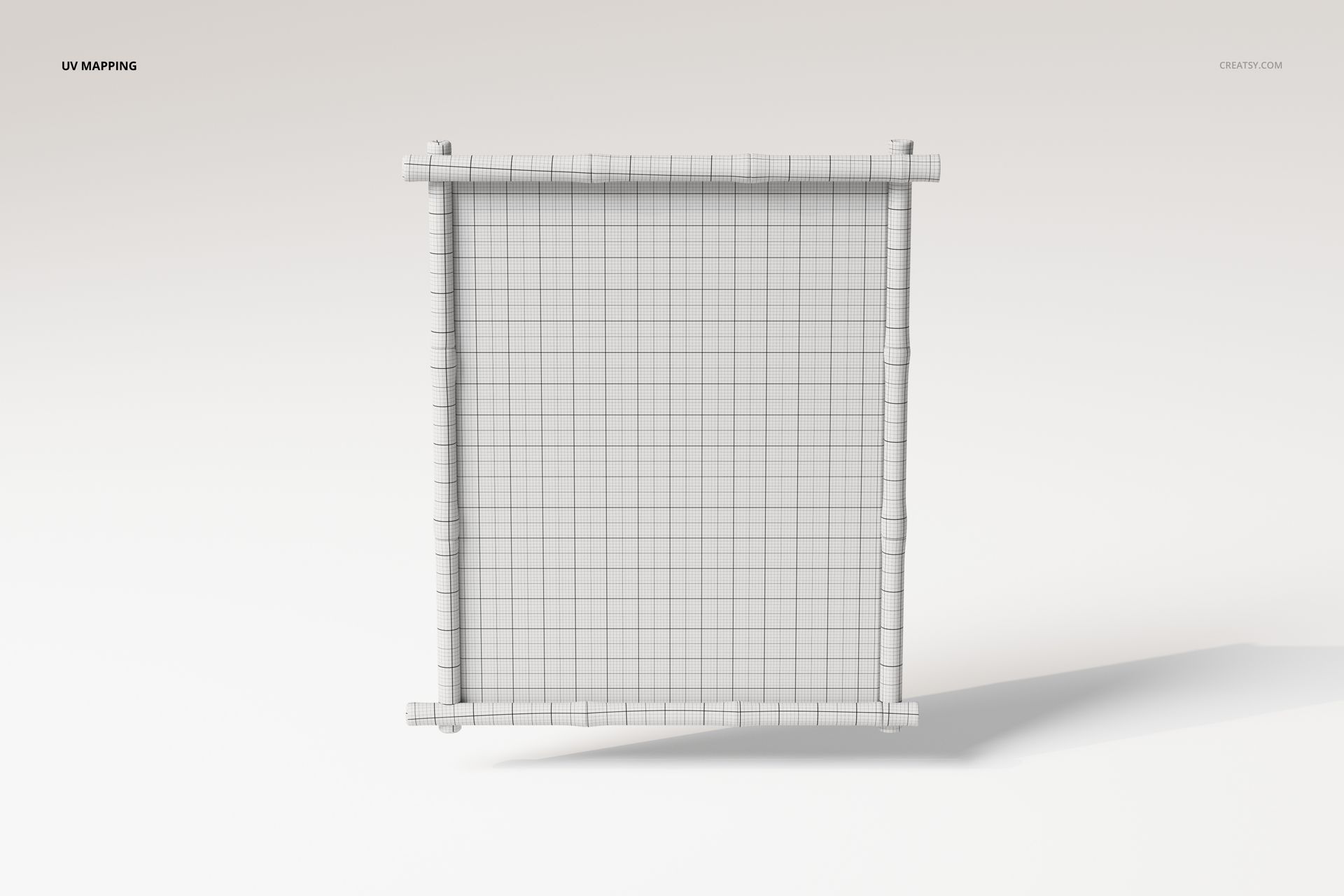 Front view of a rectangular bamboo frame accent mirror 3D model with a grid pattern on a plain light background.
