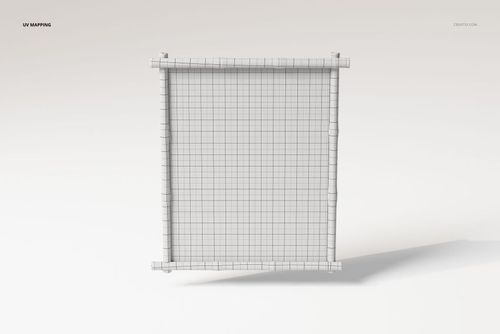 Front view of a rectangular bamboo frame accent mirror 3D model with a grid pattern on a plain light background.