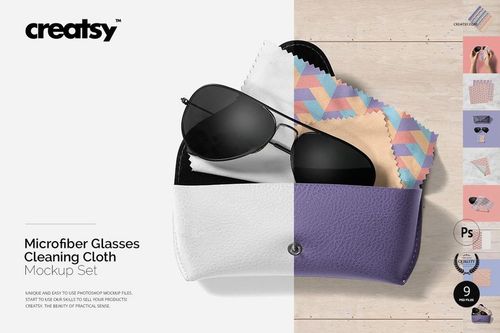 Microfiber Glasses Cleaning Cloth Mockup Set - mockup preview 1