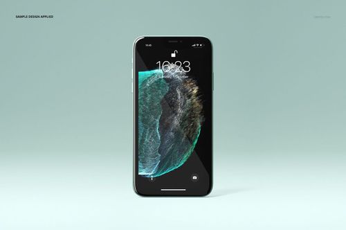 iPhone 11 PSD mockup featuring a close-up of the phone’s display with a modern abstract design on a pale green backdrop.