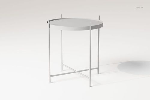 Round mirror top side table with slim metal legs, shown from a front angle on a light neutral background.