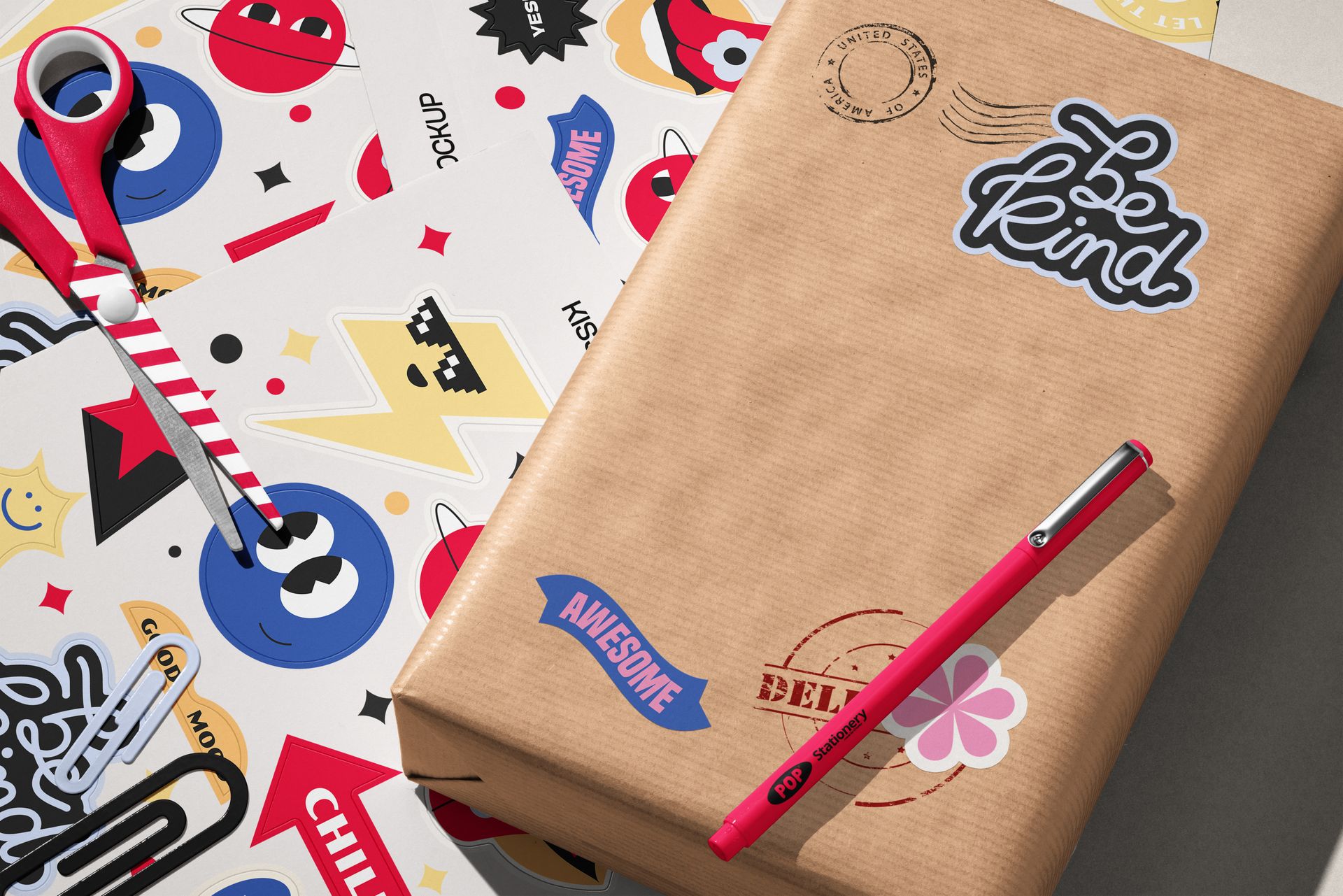 Kiss Cut Stickers Mockup Set