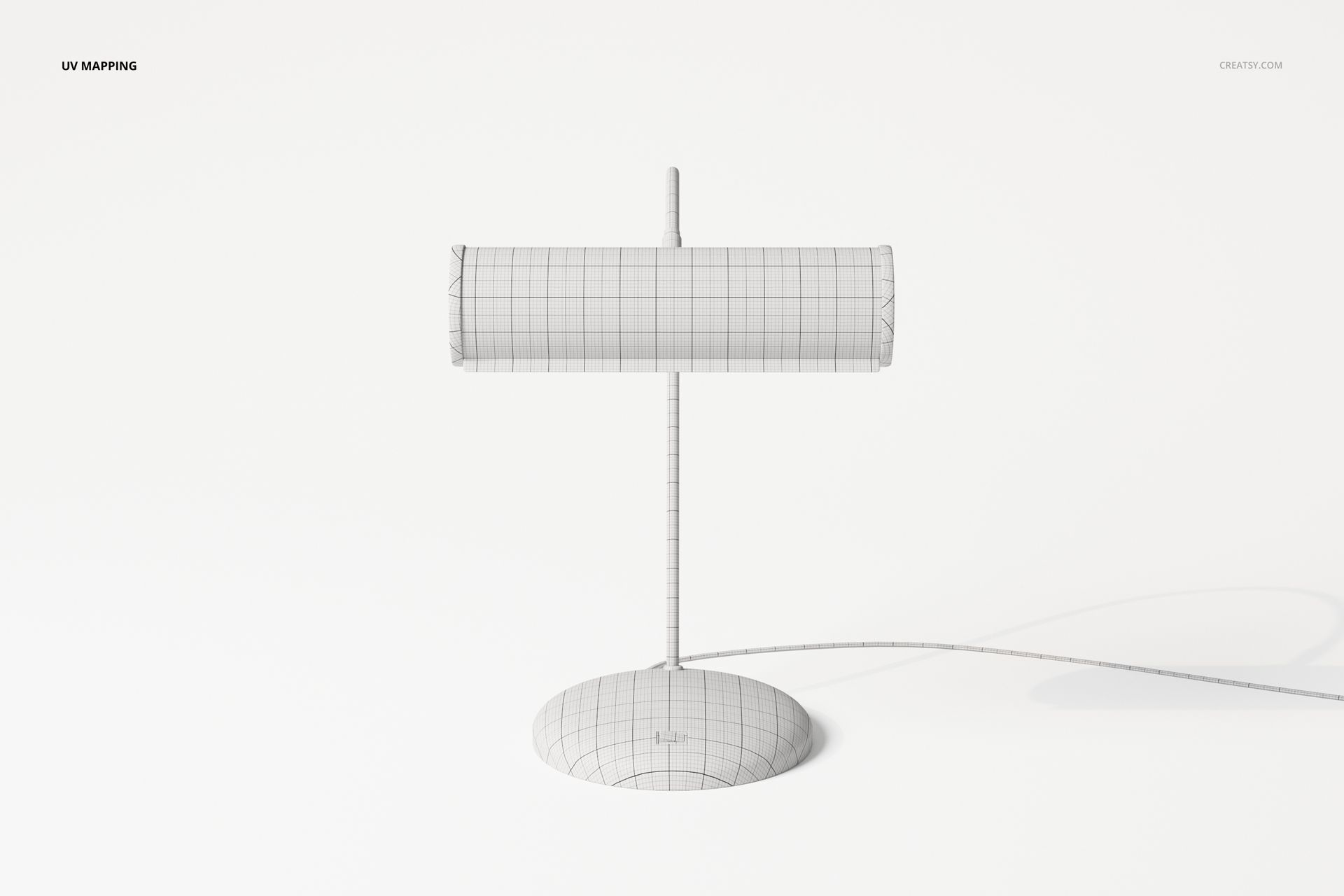 Front view of a curved Art Nouveau lamp 3D model with a cylindrical shade and grid pattern on a white background.