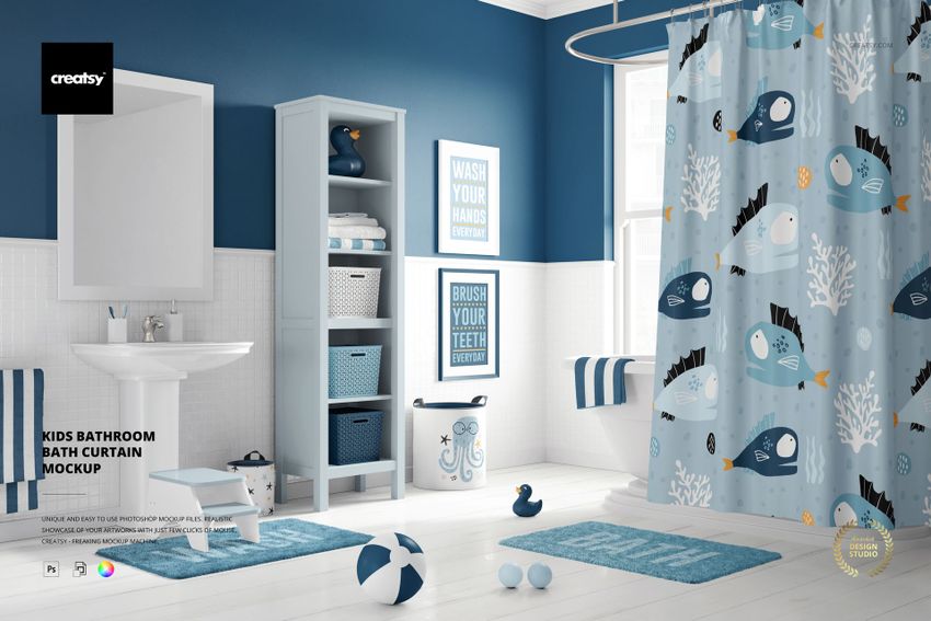 Kids Bathroom Bath Curtain Mockup - mockup screenshot 1