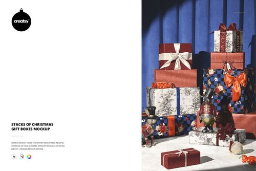 Stacks of Christmas Gift Boxes Mockup - mockup preview 1