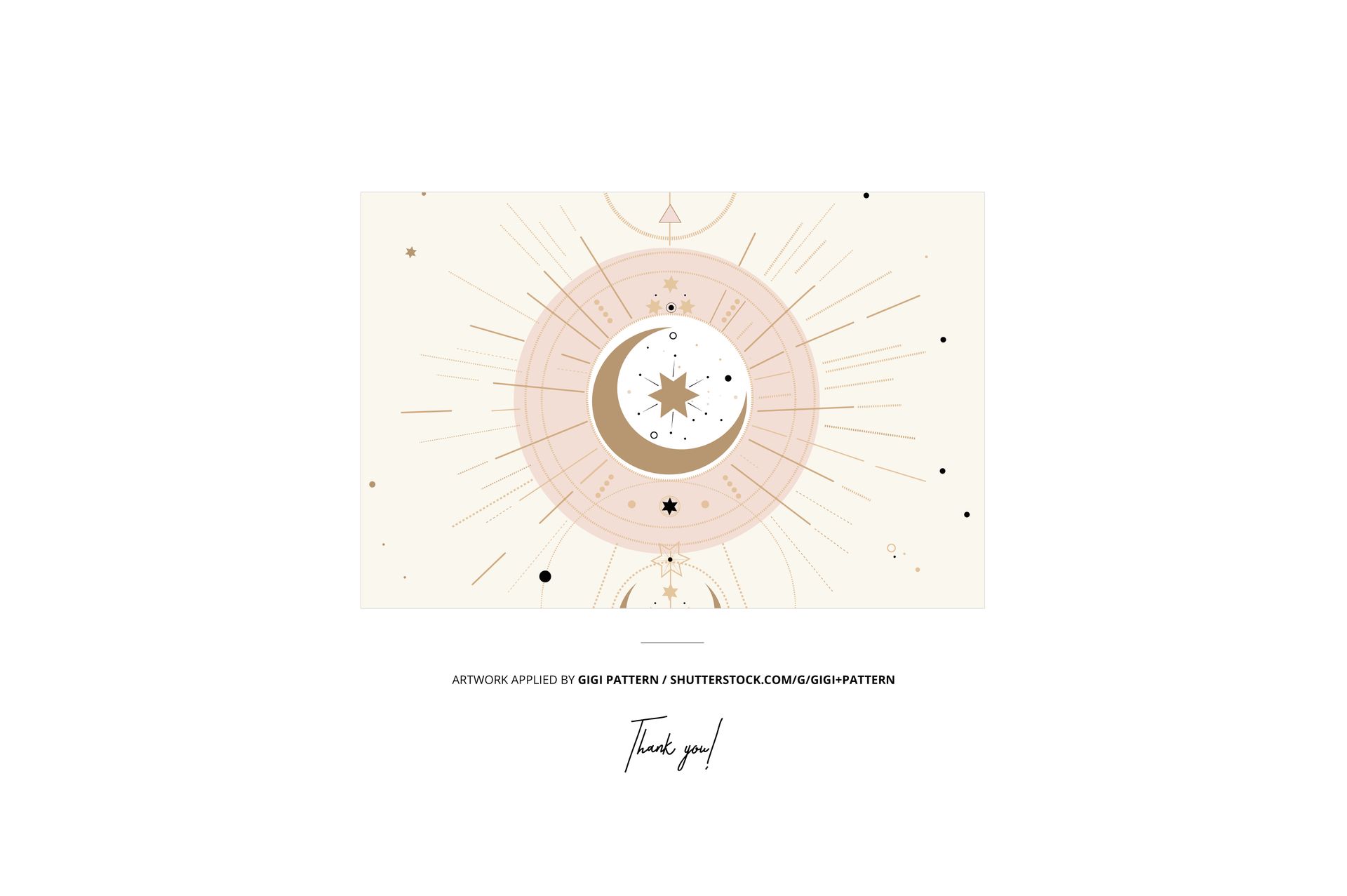 Rectangular yoga mat mockup with abstract celestial pattern in beige, pink, and gold tones, shown from above.