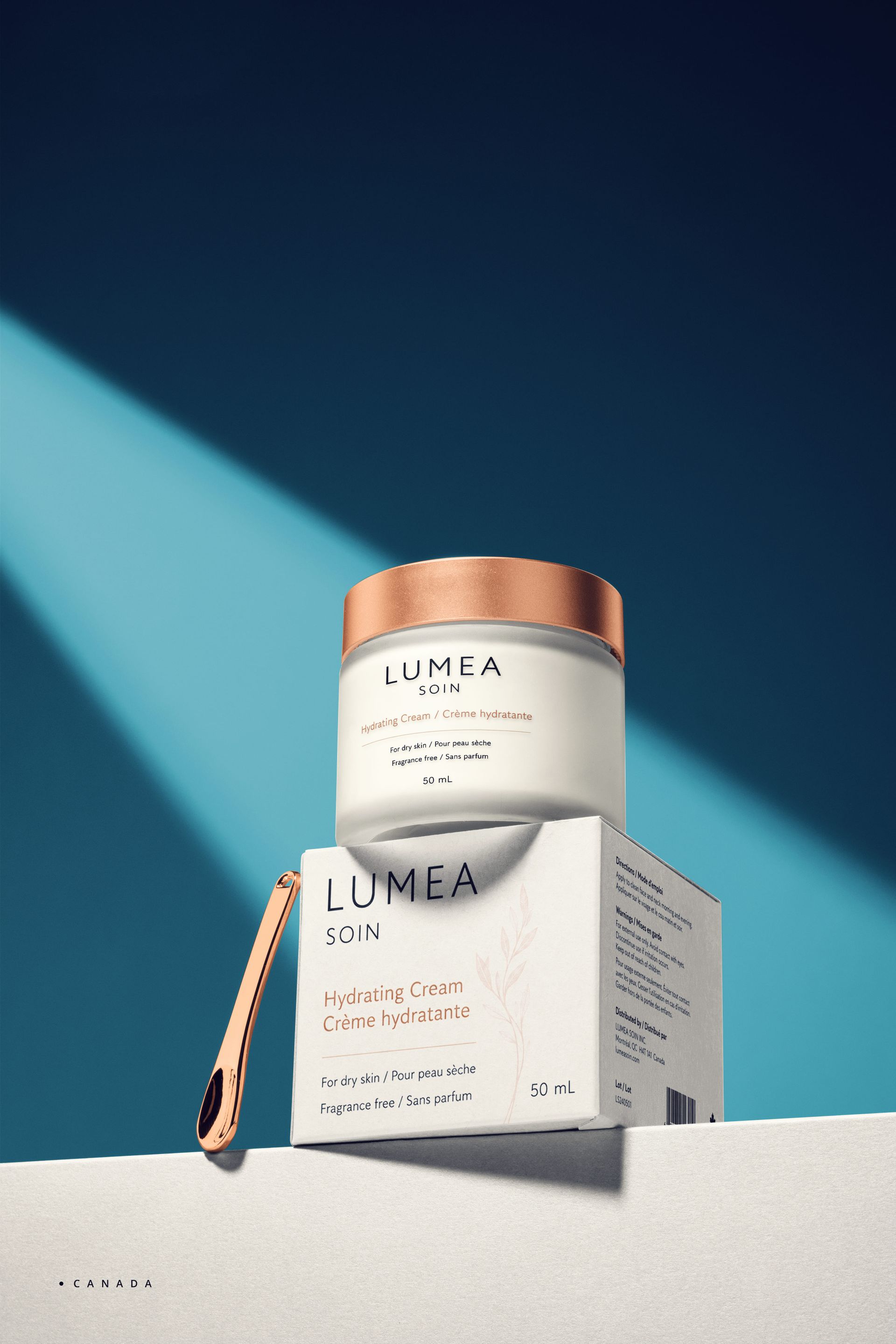 Canadian lifestyle skincare jar and box mockup with bilingual English and French label hierarchy on the packaging