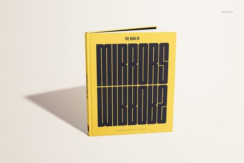 Yellow hardcover book mockup featuring large black typography on the front cover, shown from a front angle on a neutral background.