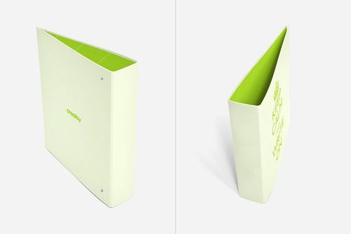 Binder mockup featuring a pair of pale green binders, one viewed from the side and one from above, against a plain backdrop.