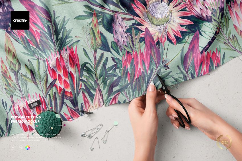 Person Cutting Fabric Mockup - mockup screenshot 1
