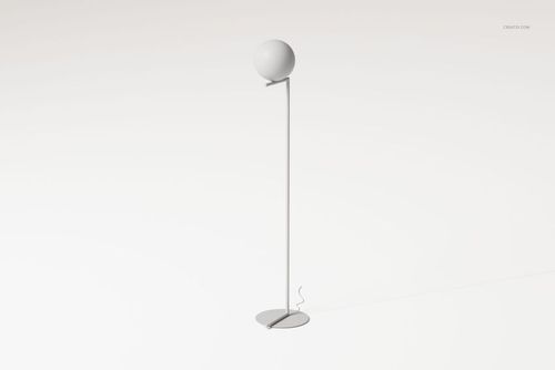Minimalist sphere floor lamp with a round base and slender vertical stand, shown on a plain white background.
