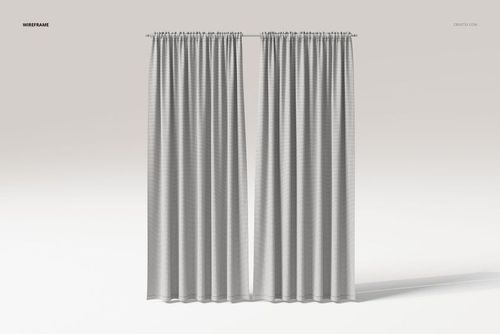 Front view of two tall rod pocket curtains in light gray fabric, hanging straight against a plain background.