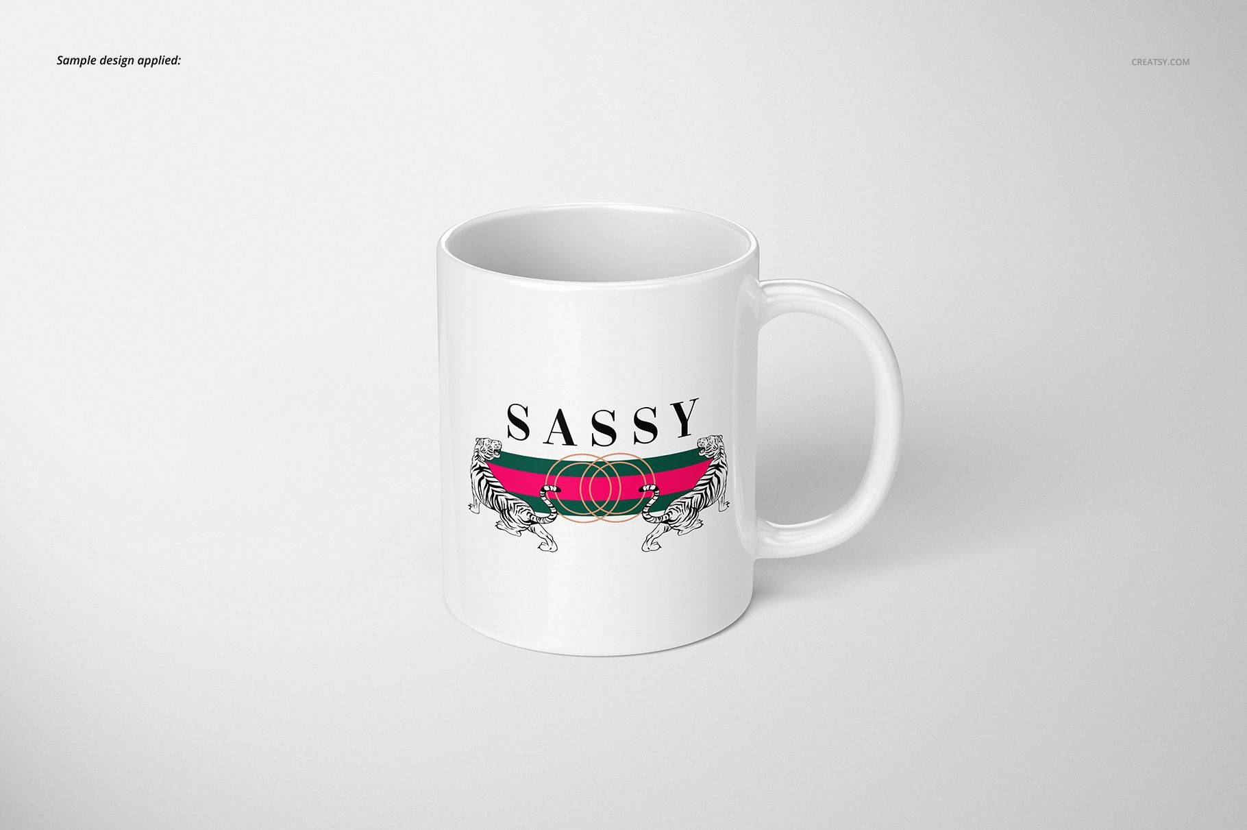 White ceramic 11oz mug with a colorful graphic and bold text, displayed on a light gray surface in front view.