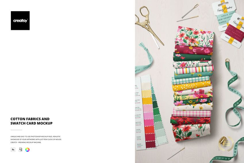 Cotton Fabrics and Swatch Card Mockup - mockup screenshot 1