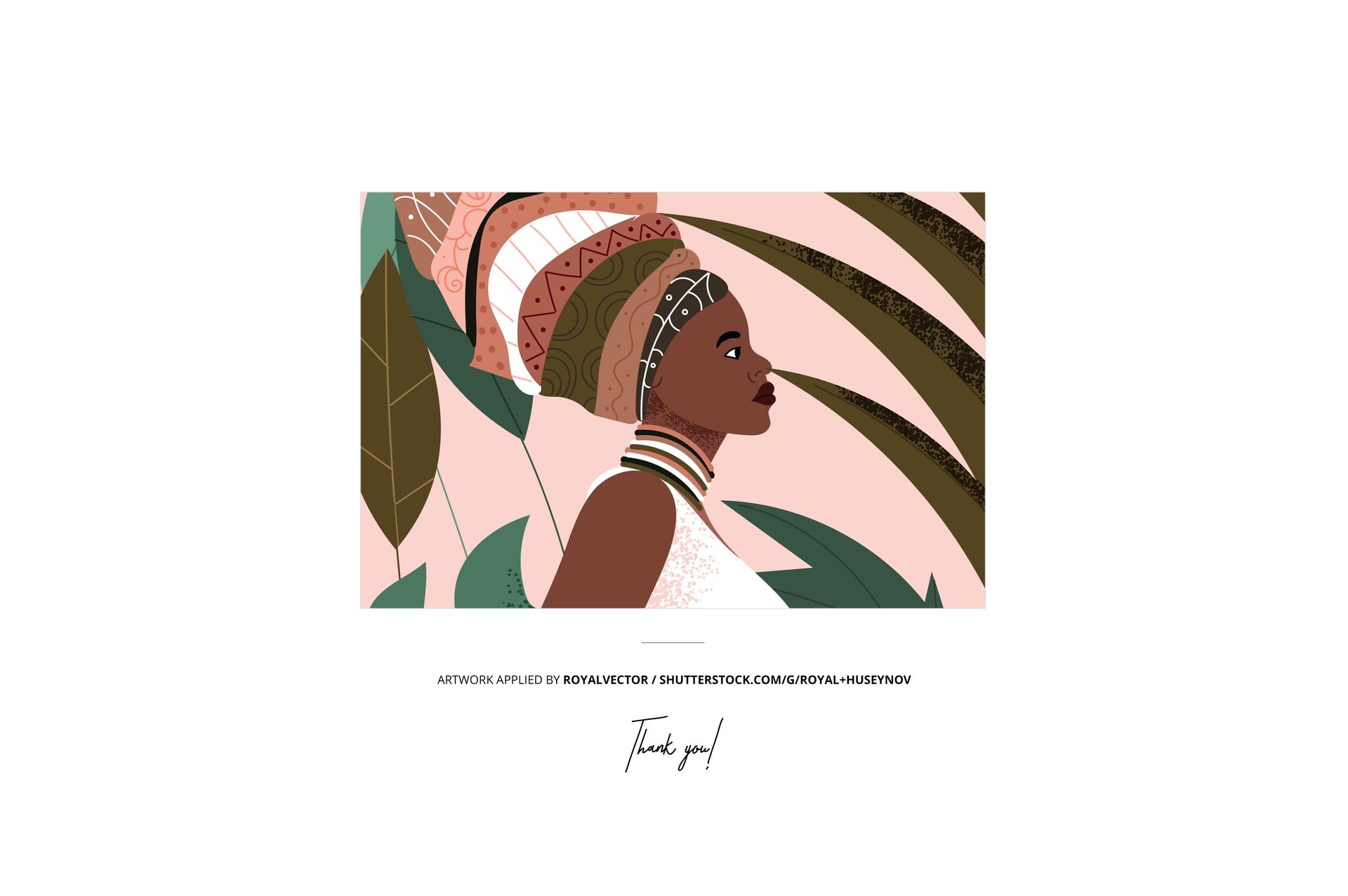 Front view of a chocolate bar mockup with abstract artwork featuring a woman in patterned headwrap and large leaves.