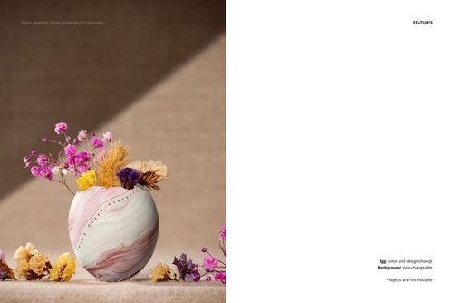 Retro Easter egg mockup featuring a marbled pink and white egg surrounded by dried flowers, photographed on natural linen.