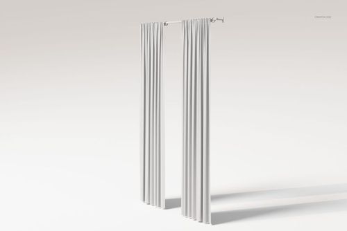 Front view of two white pencil pleat curtains hanging from a rod, displayed against a plain light background.