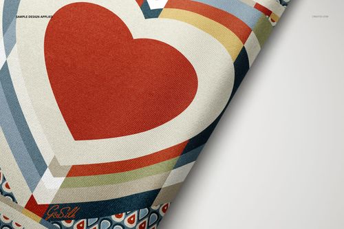 Fashion accessory mockup featuring a pocket square with colorful stripes and a large red heart, displayed on a light background.