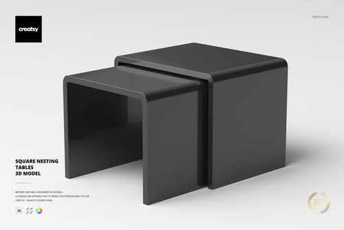 Front view of two square nesting tables in matte black finish, stacked together on a plain light background.