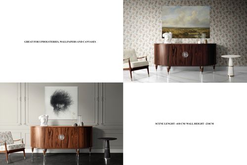 Canvas print mockup in antique-style interiors, featuring a wooden sideboard, armchair, and decorative props.