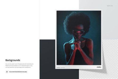 Front view of a canvas paper mockup featuring a portrait with dramatic lighting, set against a white background.