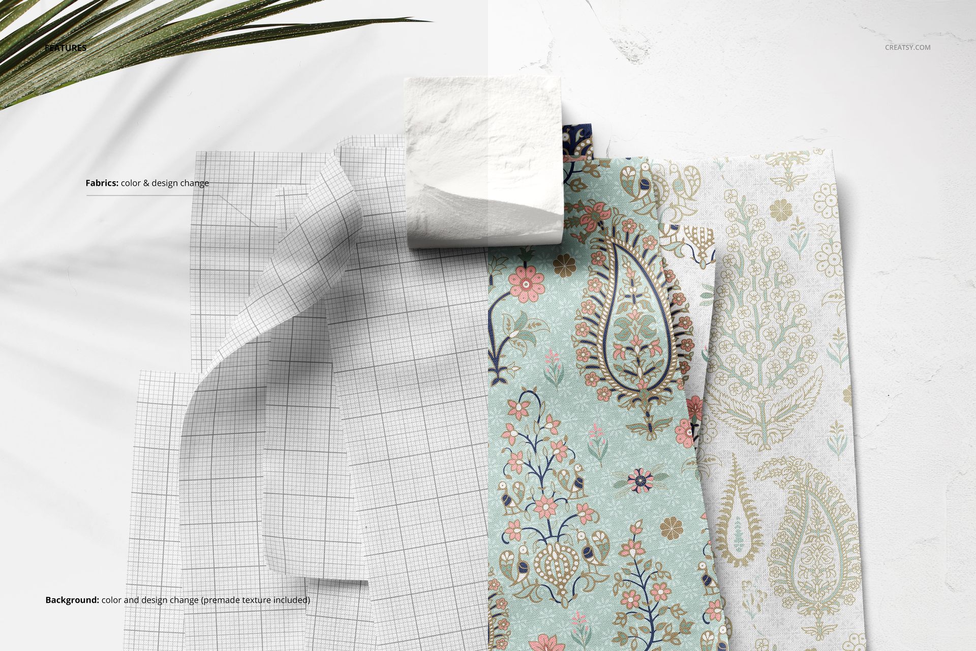 Cotton Fabric Swatches Pinned to a Wall Mockup - mockup screenshot 3
