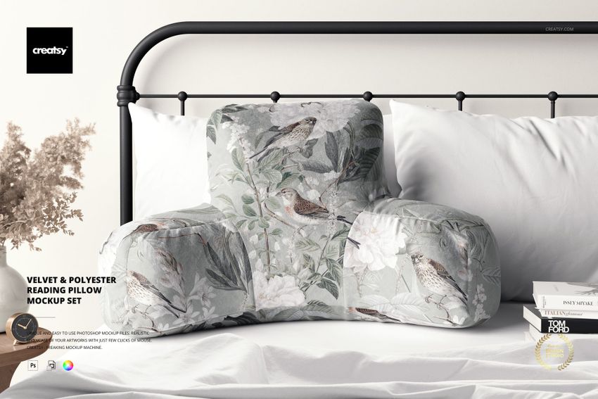 Velvet & Polyester Reading Pillow Mockup Set - mockup screenshot 1