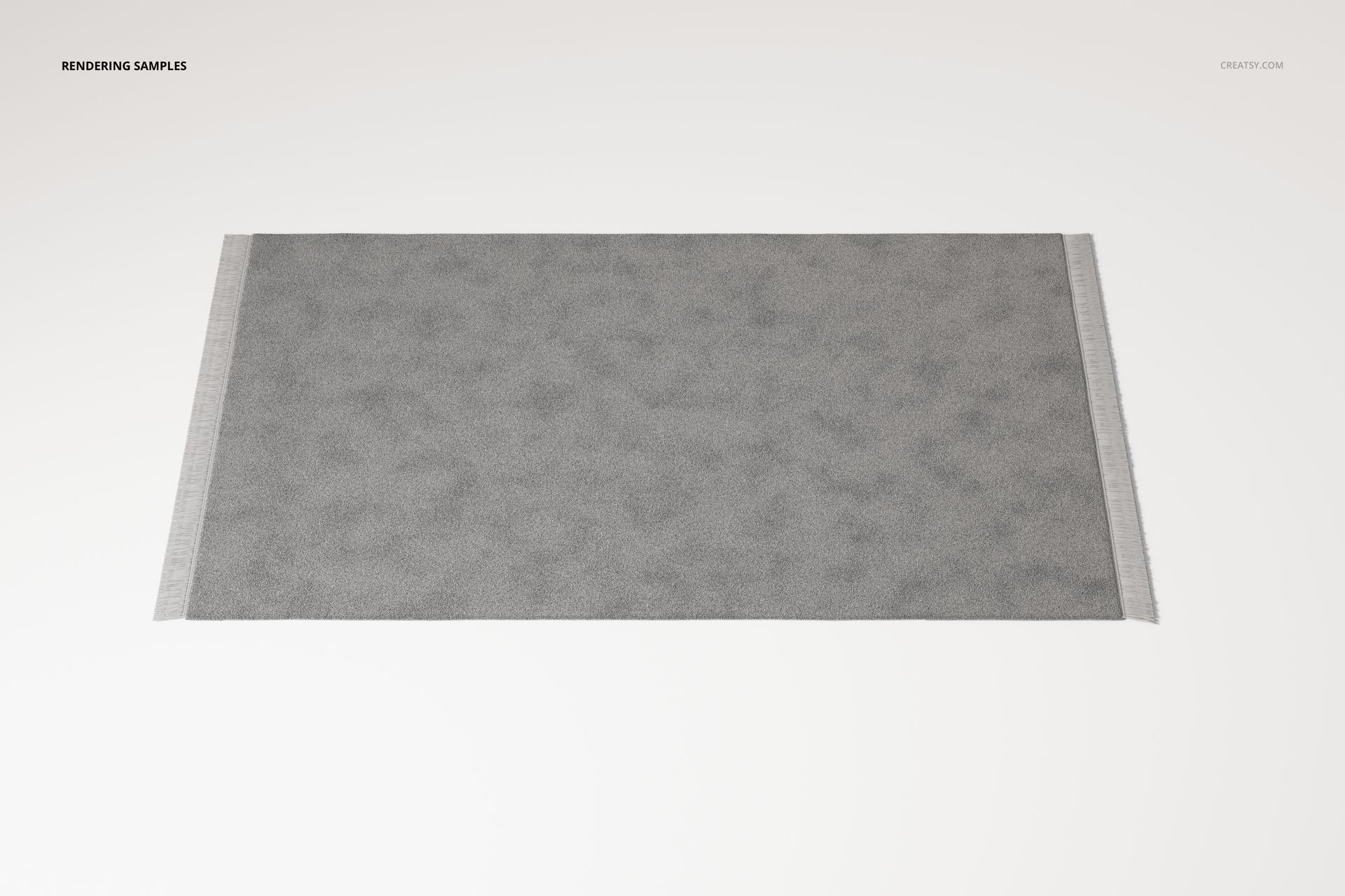 Large rectangular fringed rug in solid gray color, displayed from a top view on a plain white background.