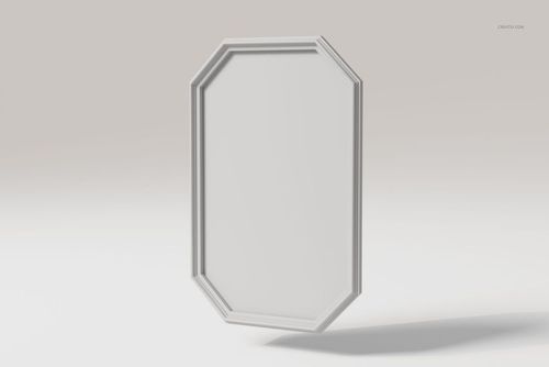 Octagonal frame mirror with a white border, shown from a front angle against a light neutral background.