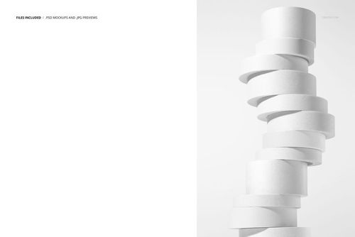 Multiple white tape rolls piled vertically, casting realistic shadows, with a clean gradient backdrop in a PSD mockup scene.