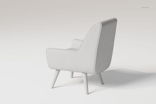 Corner chair with wooden legs in a light gray color, shown from a rear side angle on a plain background.