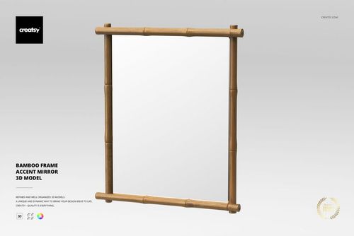 Rectangular accent mirror with a bamboo frame, shown from a front angle against a light gray background.