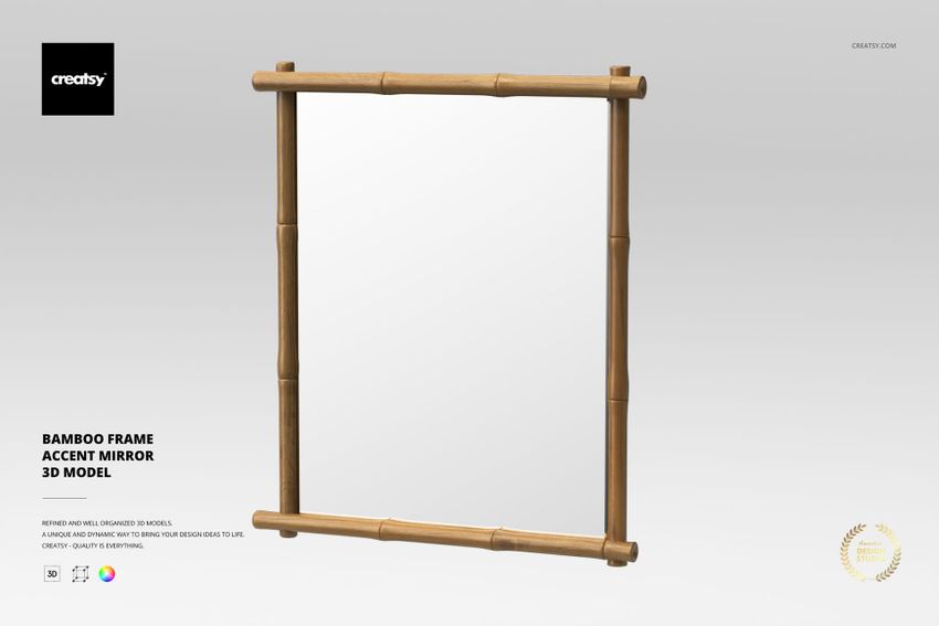 Rectangular accent mirror with a bamboo frame, shown from a front angle against a light gray background.