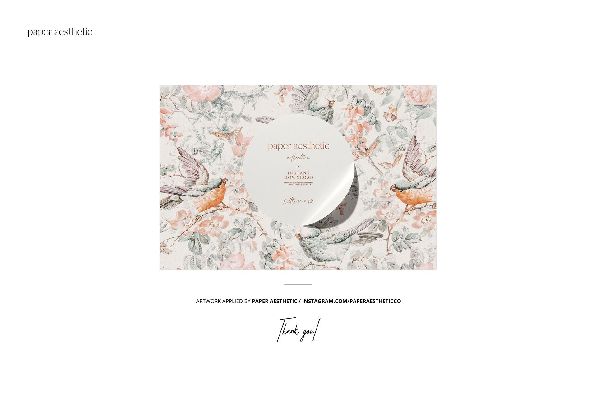 Lamp shade mockup with a floral and bird pattern, shown from a front angle on a white background.