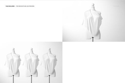 Three white silk scarves wrapped on mannequins, displayed from the front on a plain white background in a mockup set.