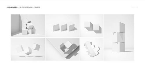 Square packaging box mockup set displayed in various arrangements, with plain white surfaces and minimal shadows.