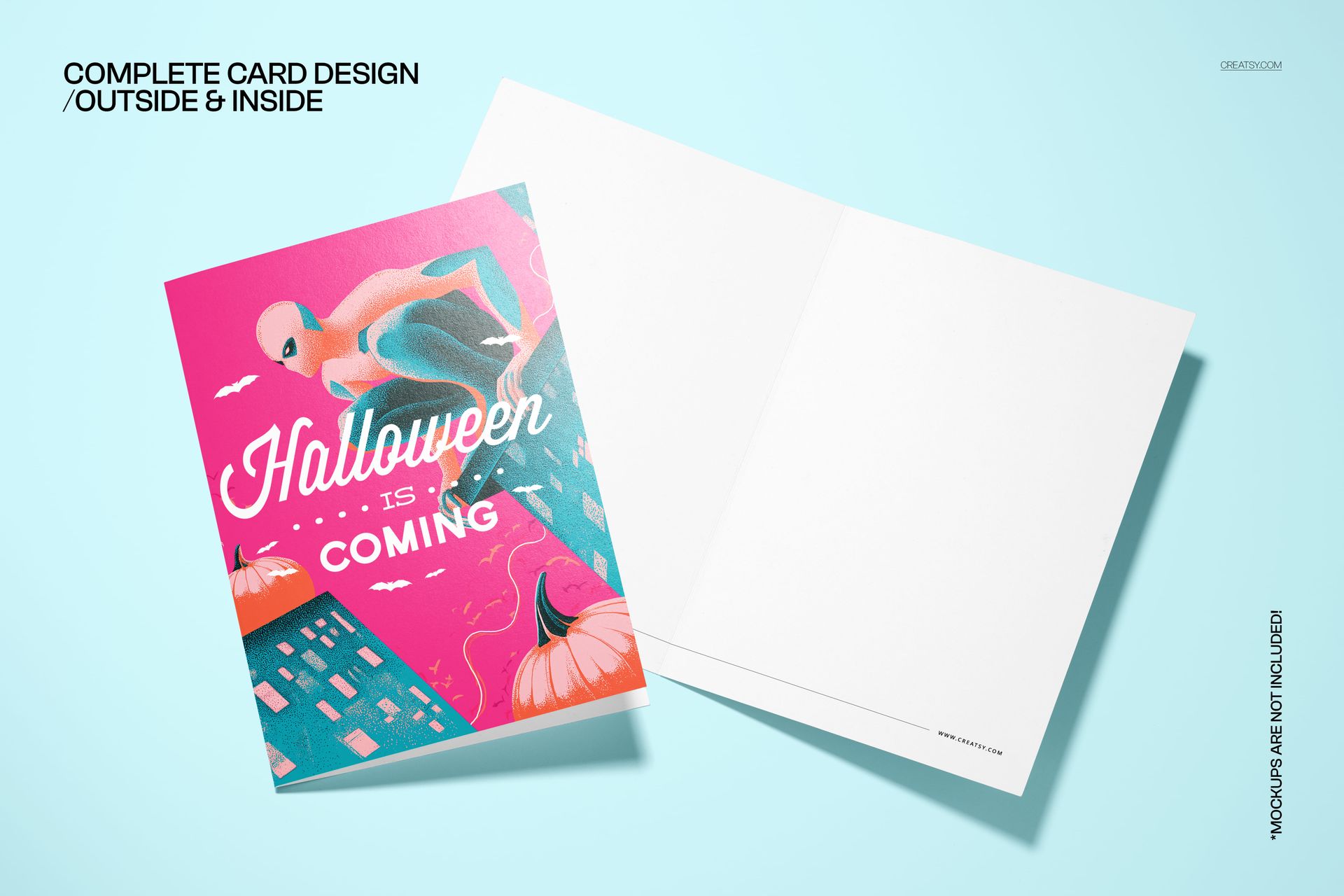 Vintage Halloween Superhero on Rooftop 5x7 Card Template - mockup screenshot 3